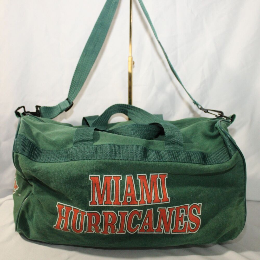 Vintage Miami Hurricanes Nasco Canvas Duffle Bag Sebastian The Ibis Green Travel